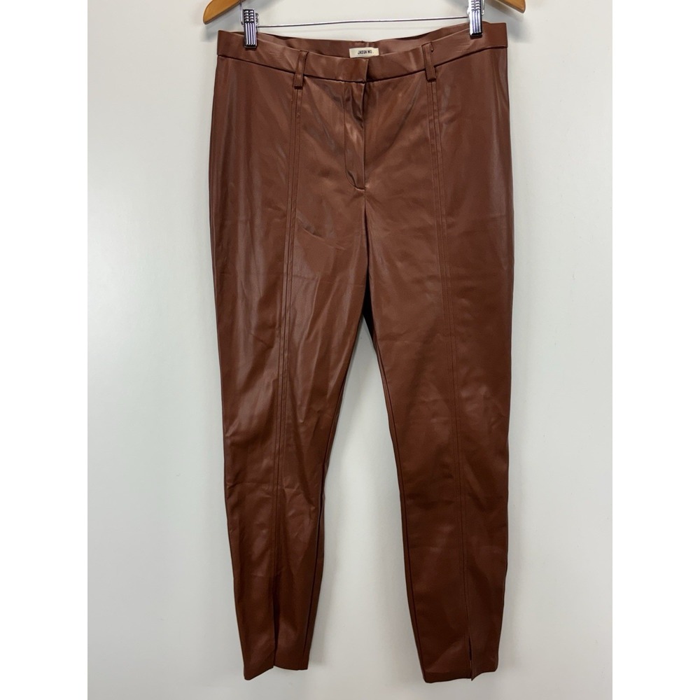 Jason Wu Faux Leather Pants Women's XL Brown Split Hem Skinny Leg Rocker Vegan